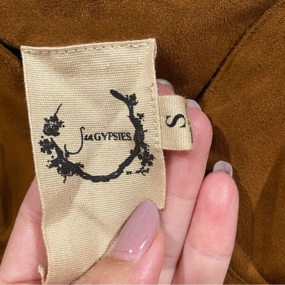 Sea Gypsies Faux Suede Lace Up Corset Fringe Top Tan Brown Size Small - Picture 5 of 7